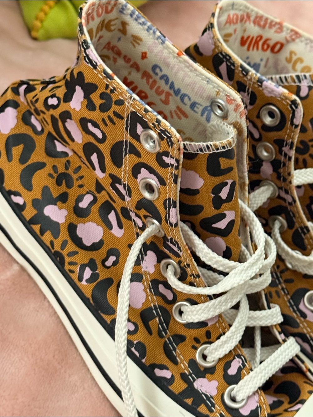 Converse High Top Sneakers in Tan, Black & Pink Leopard - Picture 2 of 6